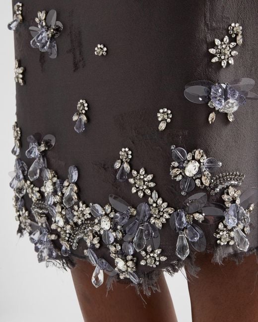 Prada Gray Embroidered Silk And Wool Skirt