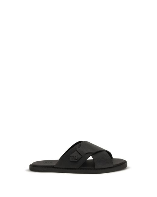 Fendi Black Slide Sandals Calfskin for men