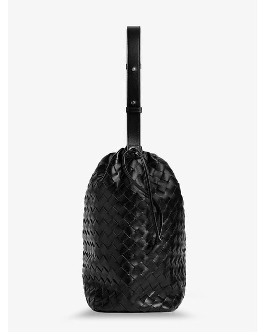 Bottega Veneta Black Bucket Intrecciato Biblioteca Leather Shoulder Bag for men