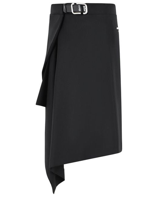 The Attico Black Virgin Wool Midi Skirt