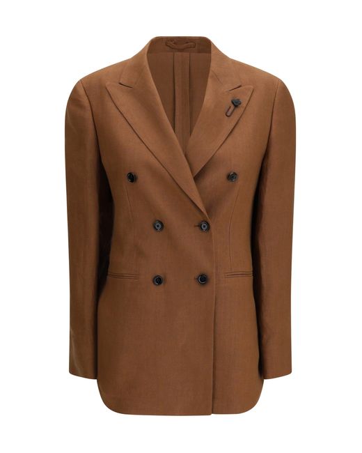 Lardini Brown Double-Breasted Linen Blazer