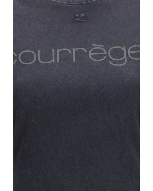 Courreges Blue Logo Print Double Sleeves T-Shirt Stonewashed