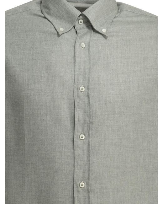Brunello Cucinelli Gray Casual Cotton Flannel Shirt for men