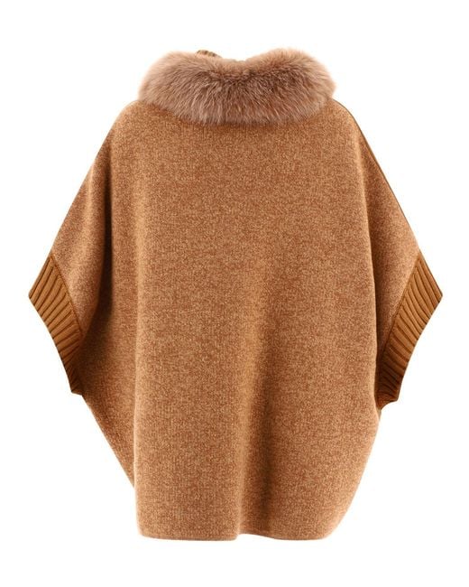 Giovi Brown Cape With Fur Inserts Coats