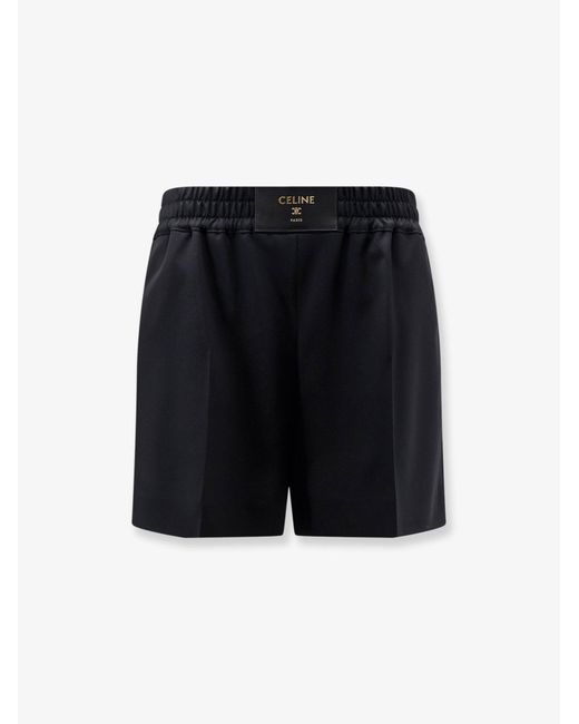 Women's Black Wool Shorts With Leather Tag