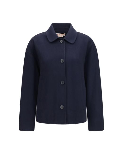 Marni Blue Wool Jacket With Logo Embroidery