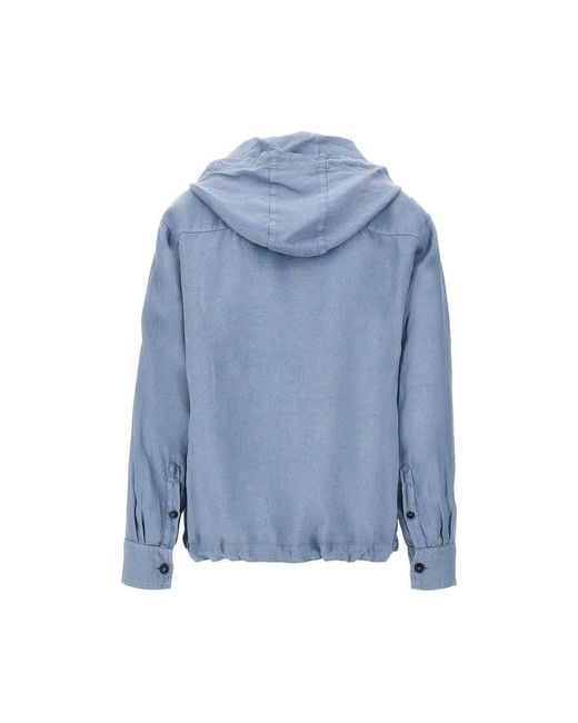 Emporio Armani Blue Icon Linen Hooded Blouson Jacket for men