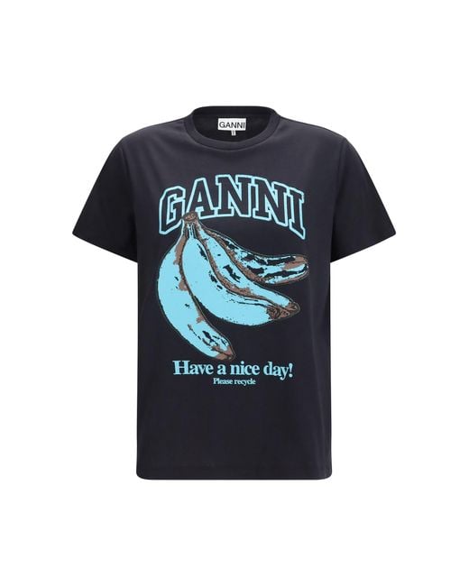 Ganni Blue Banana Cotton T-Shirt
