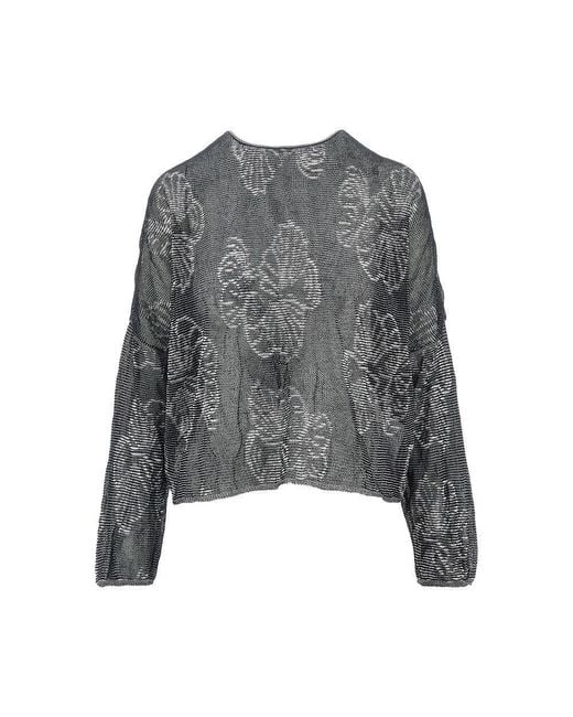 Emporio Armani Gray Jacquard Cotton-Blend Sweater