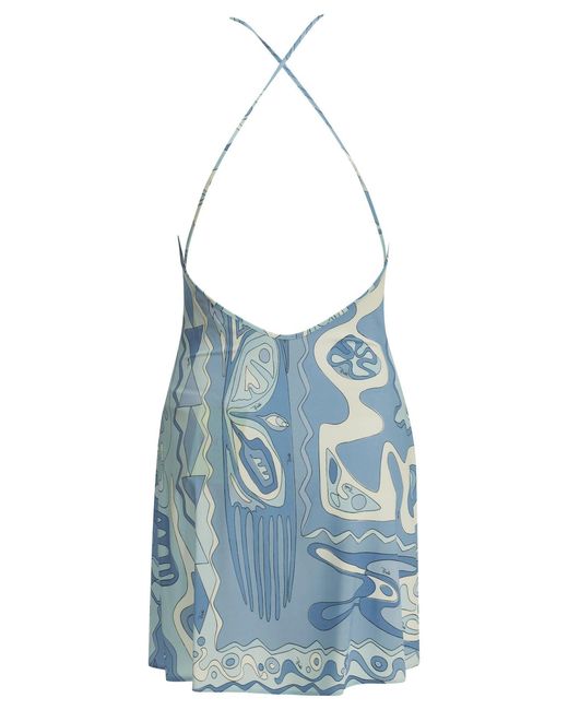 Emilio Pucci Blue "Angoli" Short Dress With Open Back