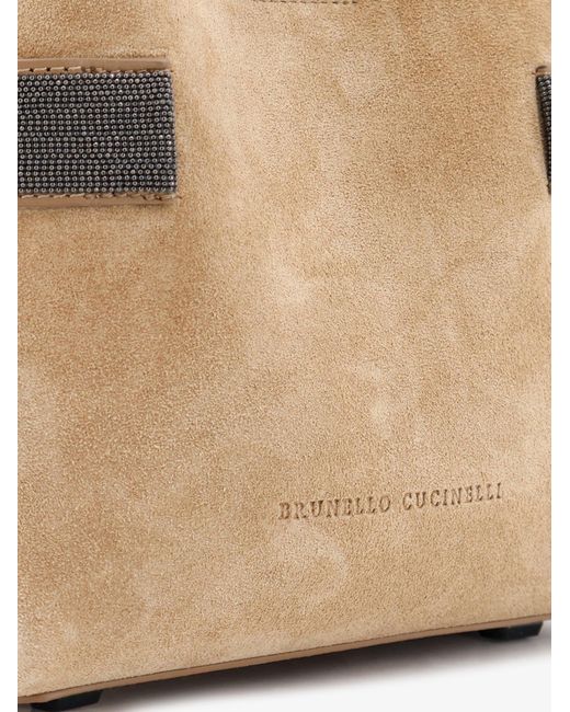 Brunello Cucinelli Natural Suede Shoulder Bag With Monili Detail