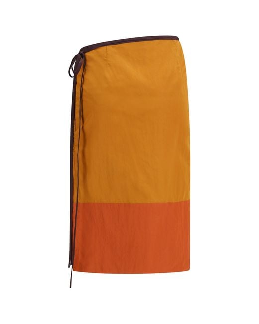 Saint Laurent Orange Tie-Detail Colour-Block Skirt
