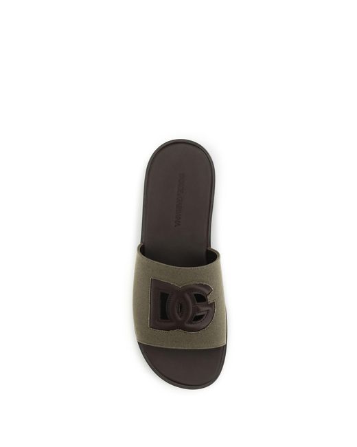 Dolce & Gabbana Brown Dolce & Gabbana Canvas Slide Sandals Militare/Moro for men