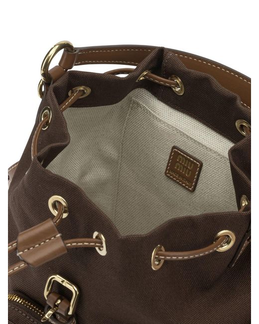 Miu Miu Brown Canvas And Leather Backpack