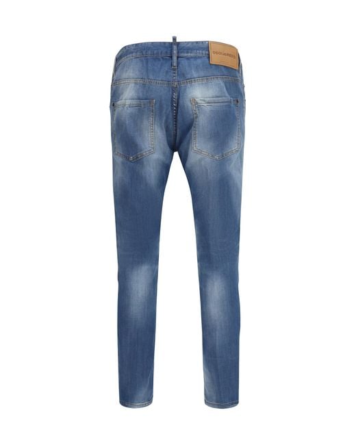 DSquared² Blue Cotton Jeans With Logo Application for men