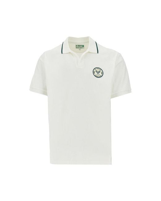 Mc2 Saint Barth White Tennis Patch 'Charles' Piquet Polo Shirt for men