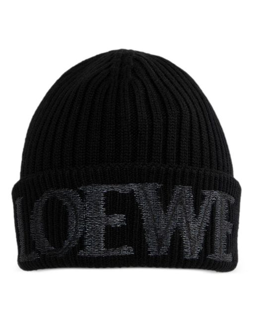 Men's Black Wool Beanie With Logo