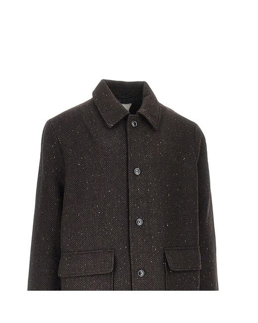 Les Deux Black Herringbone Wool-Blend Coat for men