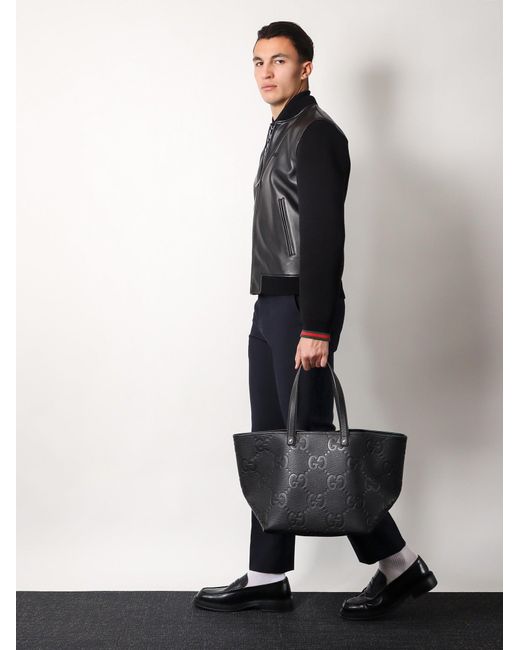 Gucci Blue Leather And Wool Jacket for men