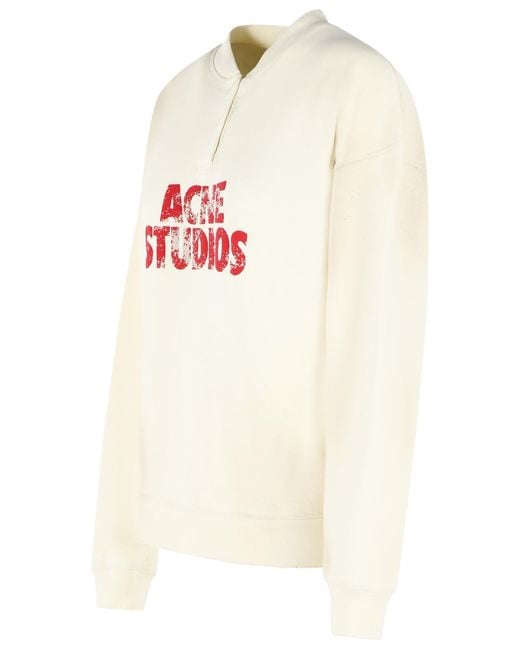 Acne White Ivory Cotton Sweatshirt