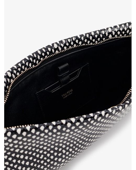 Tom Ford Gray Aura Leather Clutch Bag With Snake Motif