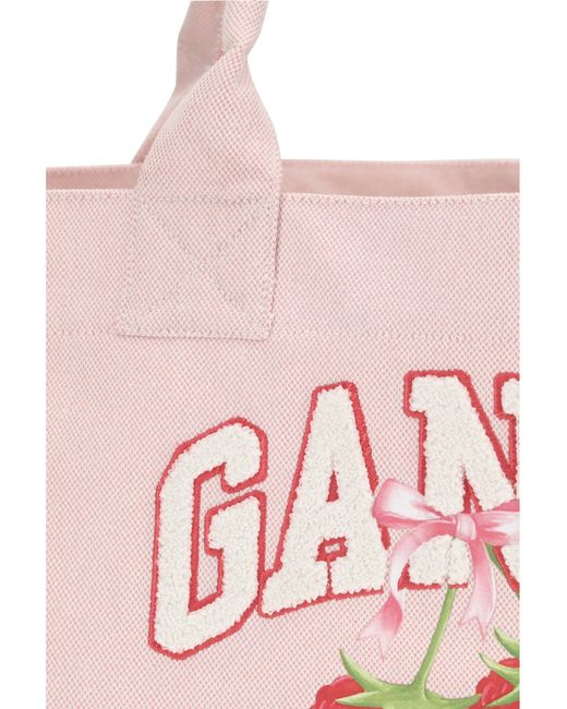 Ganni Pink Raspberry Logo Shopper