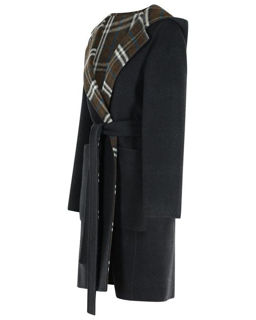 Burberry Black 'Hampshire' Reversible Wool Coat