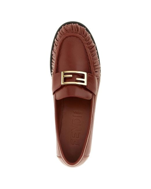 Fendi Red "Baguette" Leather Loafers