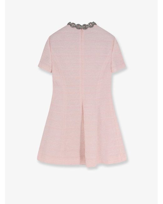 Valentino Pink Embroidered Crinkle Cotton Tweed Mini Dress