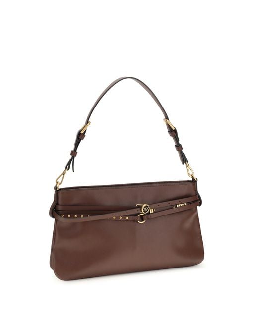 Pinko Brown Shoulder Bag Burgundy Leather