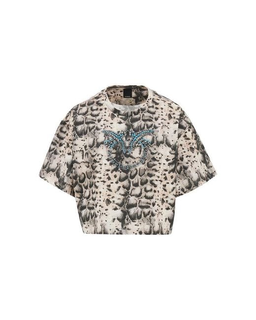 Pinko Multicolor Animalier Print Cropped T-Shirt