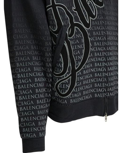 Balenciaga Black "Big B" Zippered Hooded Sweatshirt for men