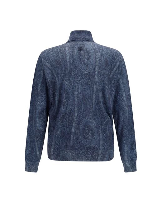 Etro Blue Printed Turtleneck Sweater for men