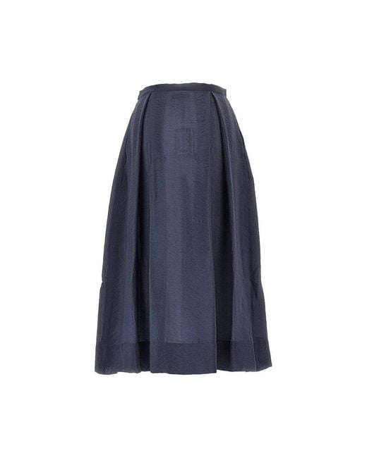 Emporio Armani Blue Tecno Creponne Midi Skirt
