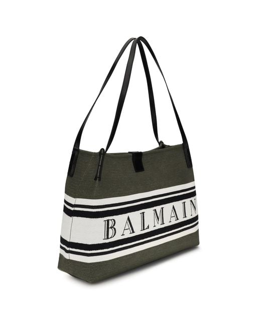 Balmain White Medium Canvas And Leather Release Tote
