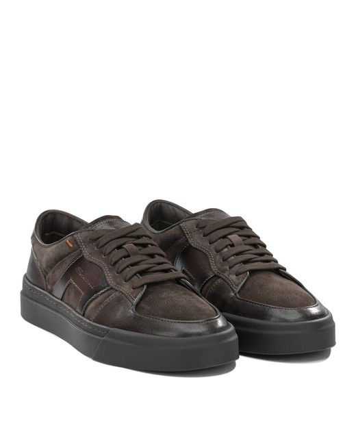 Santoni Brown Low-Top Leather Sneakers for men