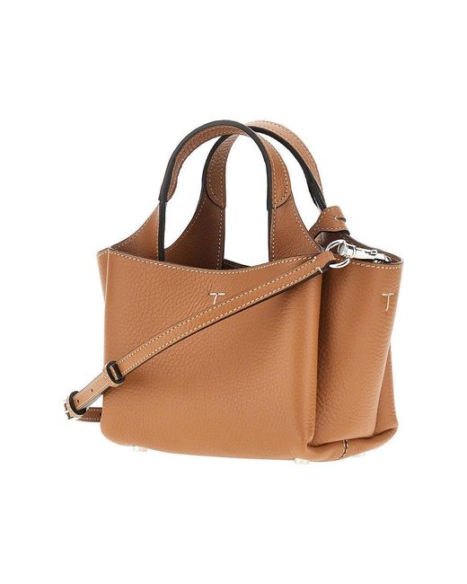 Tod's Brown Grained Leather Mini Shopping Bag