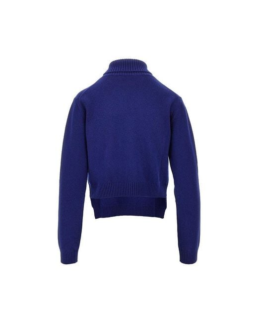 Jil Sander Blue Split Collar Wool Sweater