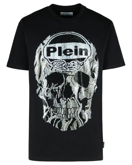 Philipp Plein Black 'Skull Strass' Cotton T-Shirt for men