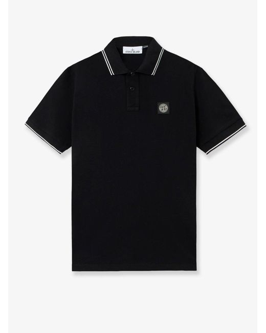 Stone Island Black Strtech Organic Cotton Polo Shirt for men