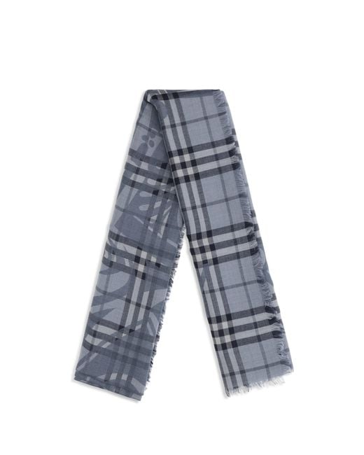 Burberry Blue Knight Check Wool And Silk Scarf
