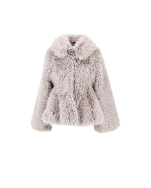 ROTATE BIRGER CHRISTENSEN Gray Faux Fur Flared Jacket