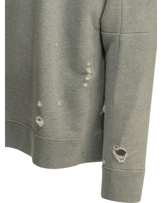 Needles Gray Deconstructed Cotton Crewneck Sweatshirt