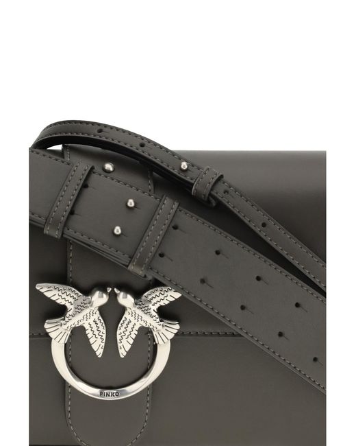 Pinko Gray Shoulder Bag Love One Mud Leather