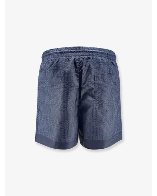 Gucci Blue Nylon Swim Trunks With All-Over Incrocio Print for men