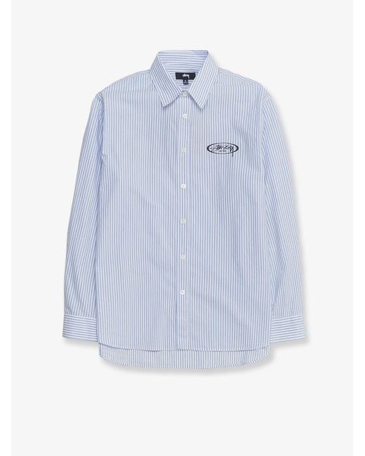 Stussy Blue Standard Striped Cotton Shirt for men