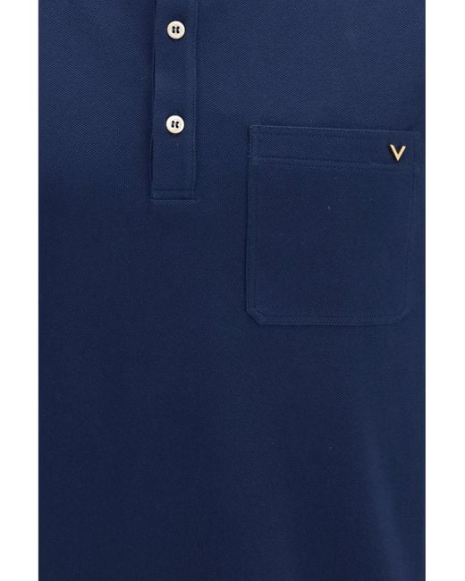 Valentino Blue Polo Shirt Cotton Piqué With Vlogo for men