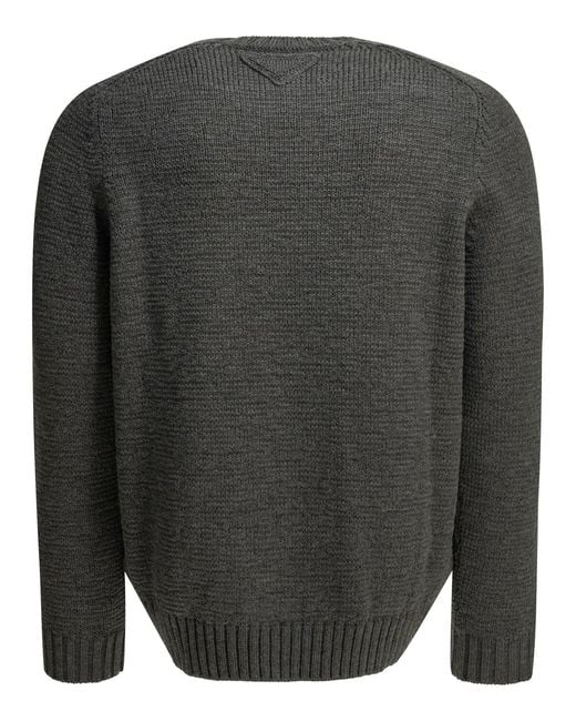 Prada Gray Virgin Wool Crewneck Sweater for men