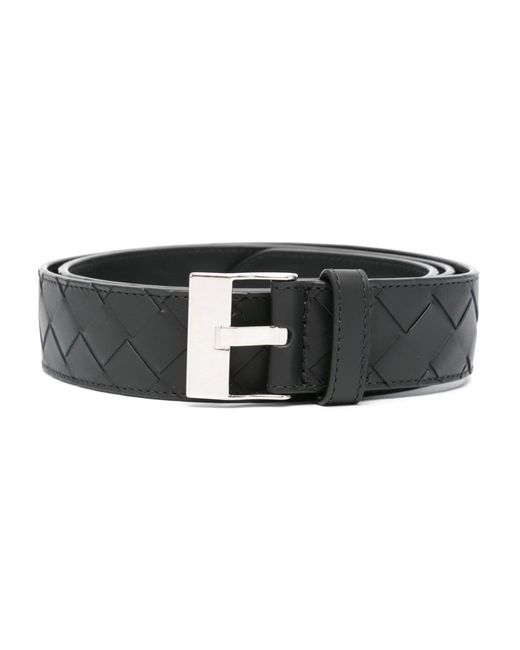 Bottega Veneta Black "Intrecciato" Leather Belt for men