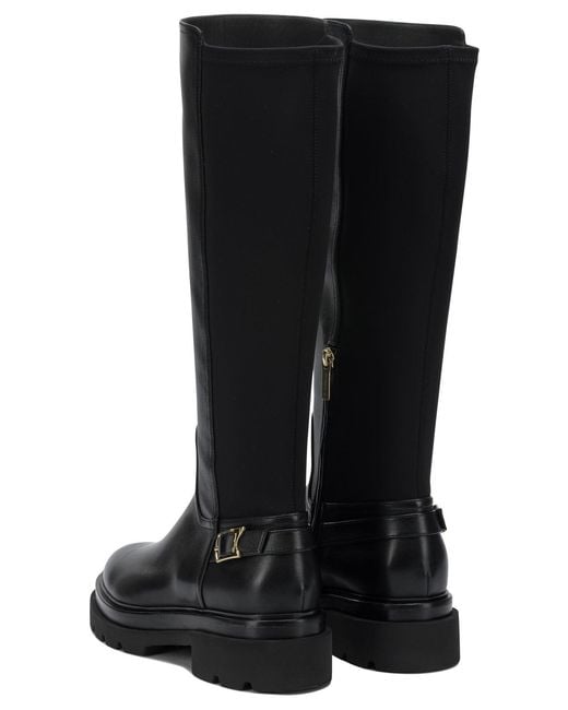 Santoni Black Leather Knee-High Boots